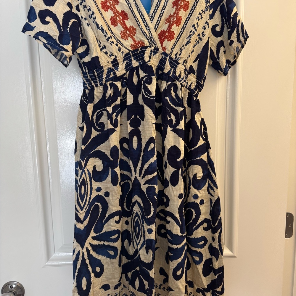 Cupshe Blue and Cream Boho Dress